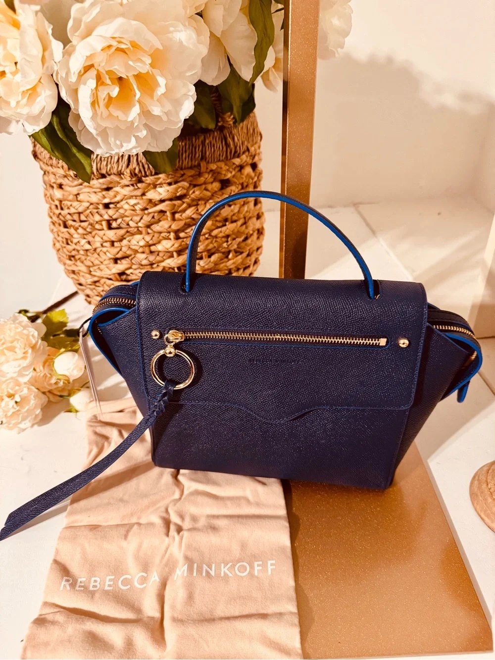 Navy Blue Leather Crossbody Satchel